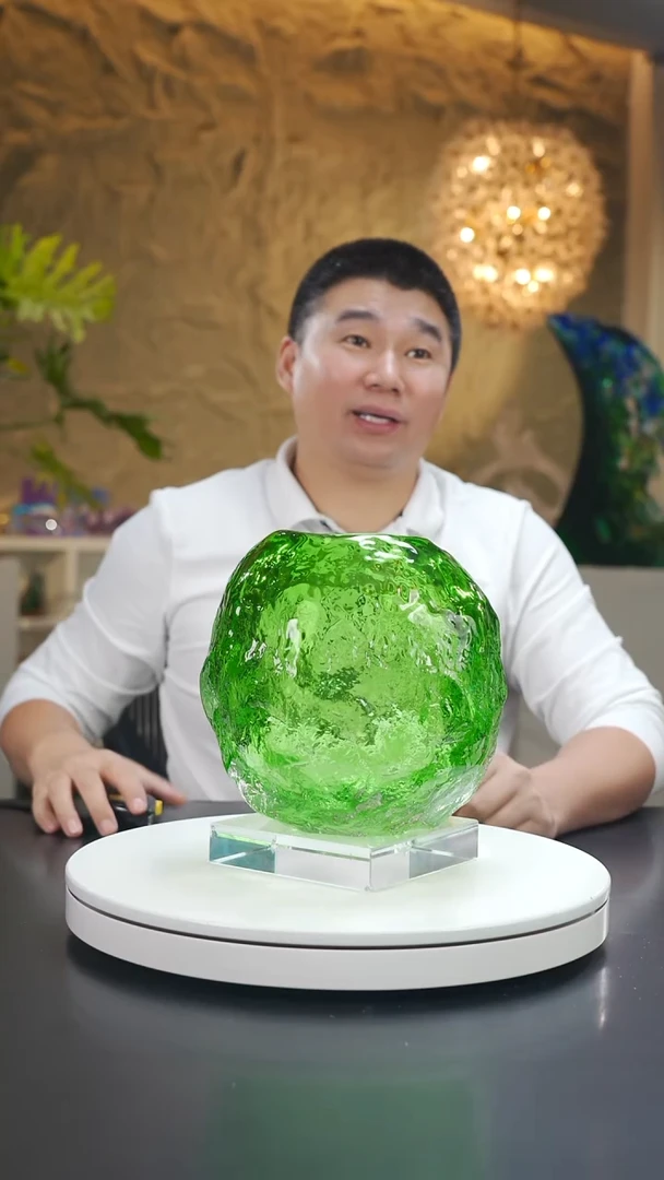 琉璃祖母绿色树干纹圆型花器