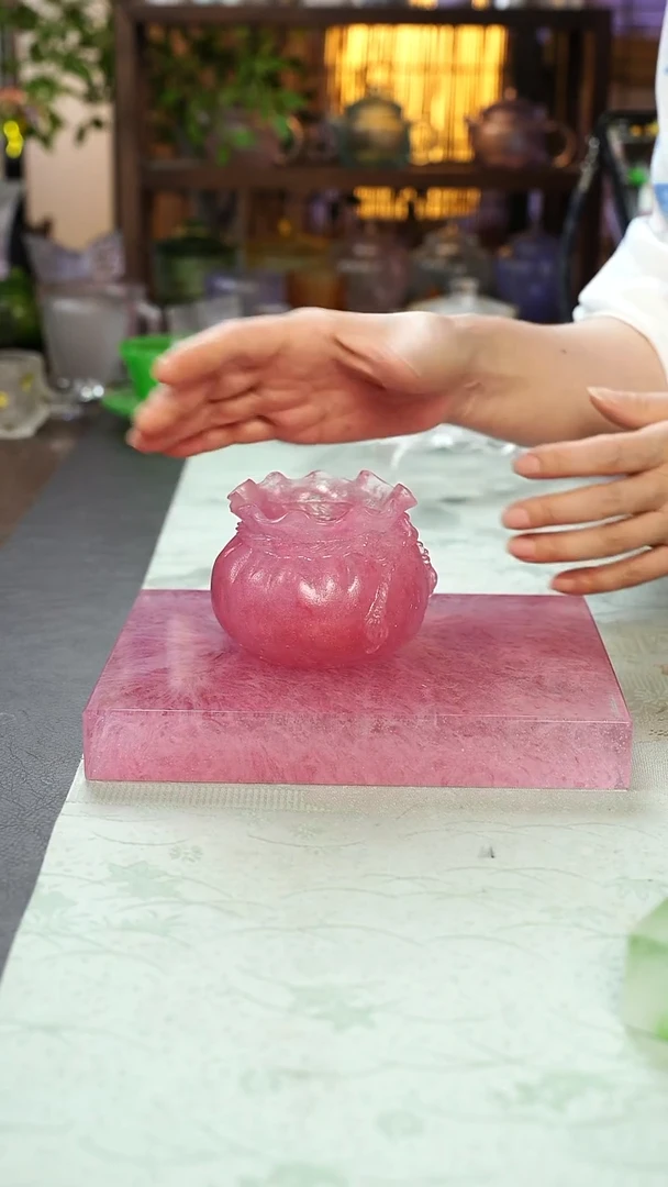 琉璃闪购玥瑶壶承+福袋建水粉色