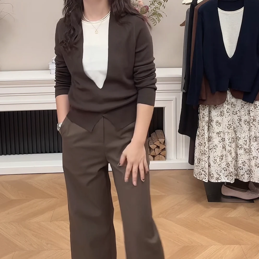 小个子韩系早秋新款假两件设计师款针织套头百搭上衣LK2506041