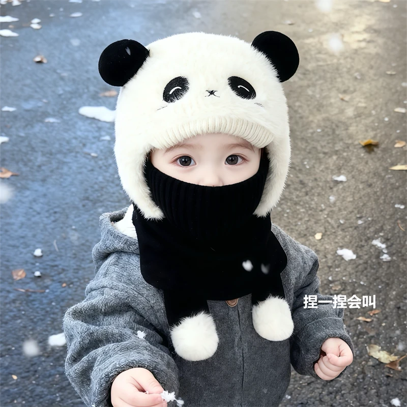 会叫的儿童帽子秋冬一体帽子围脖口罩三件套男女童宝宝加厚绒保暖