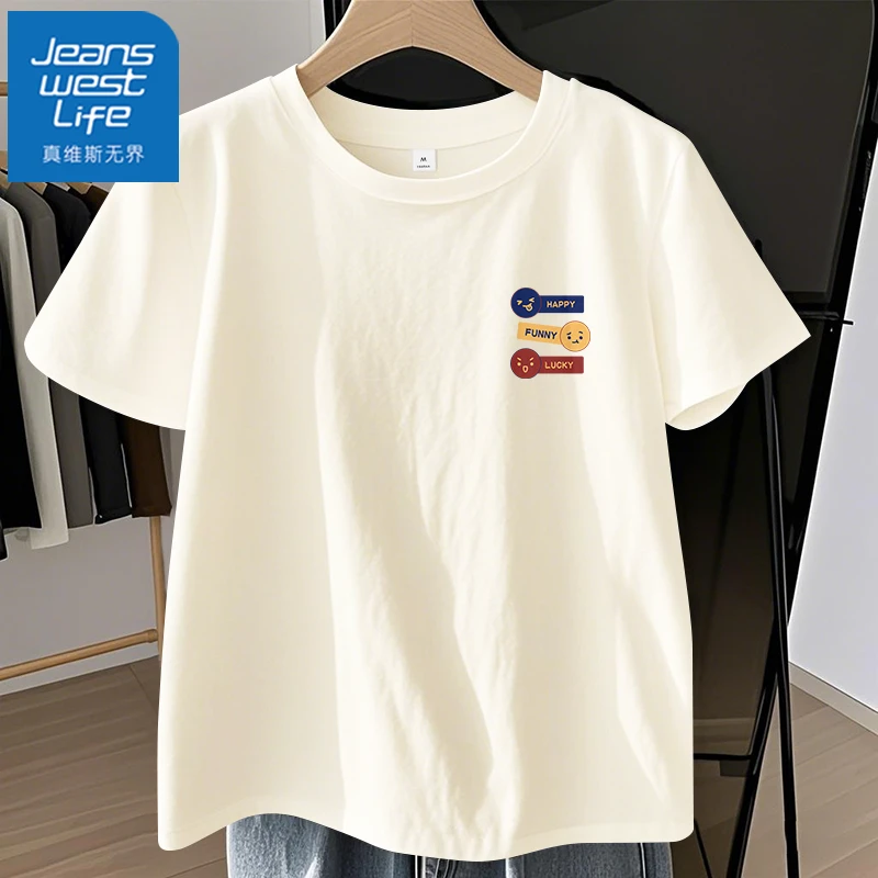 真维斯无界圆领短袖T恤女款爆款2025新款夏季纯棉宽松洋气百搭上