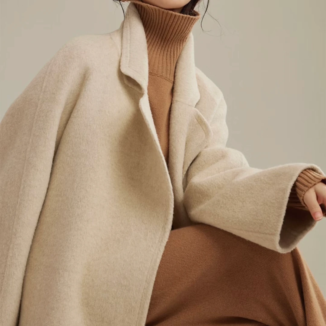 洪姐严选高品质女冬季常规款直下摆立领毛呢外套秋冬韩版宽松毛呢