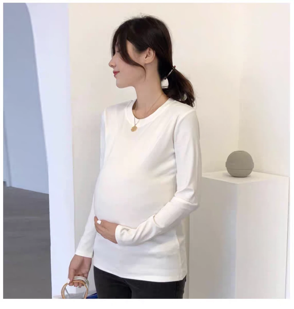 孕妇装白色打底衫春秋新款秋冬内搭长袖T恤纯色圆领上衣孕妇装