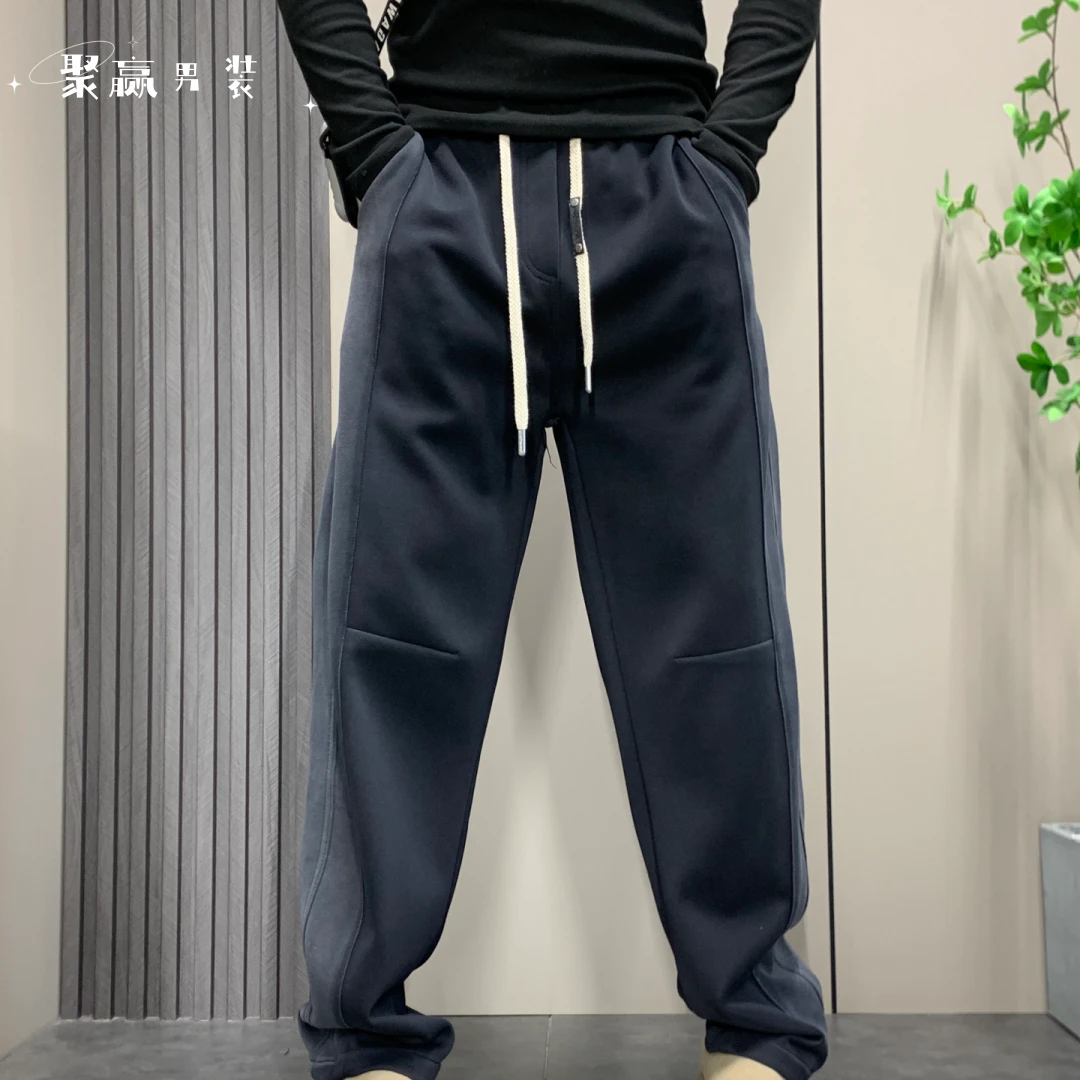 潮牌撞色卫裤男款秋冬裤子立体裁剪免烫弯刀裤男裤痞帅直筒休闲裤