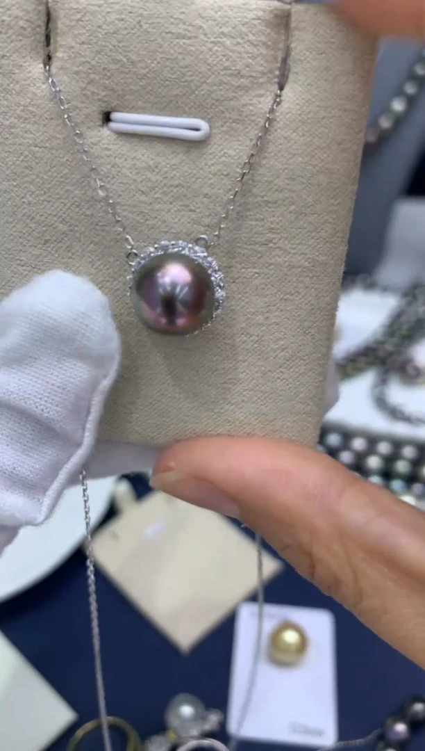 银S925镶嵌海水珍珠吊坠10-11mm大溪地吊坠