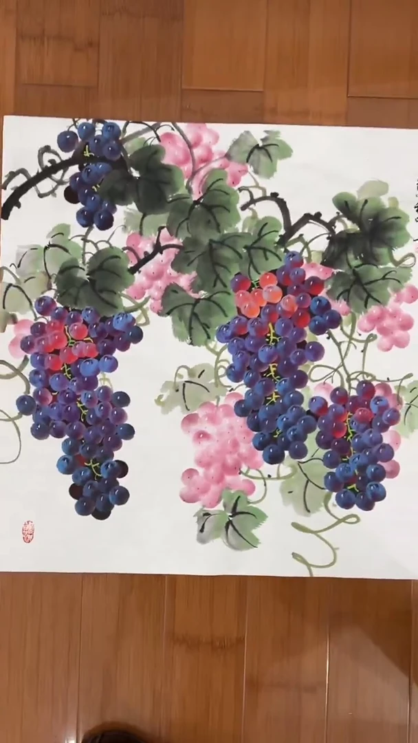 国画【福利，纯手工手绘】听昱葡萄68*68厘米