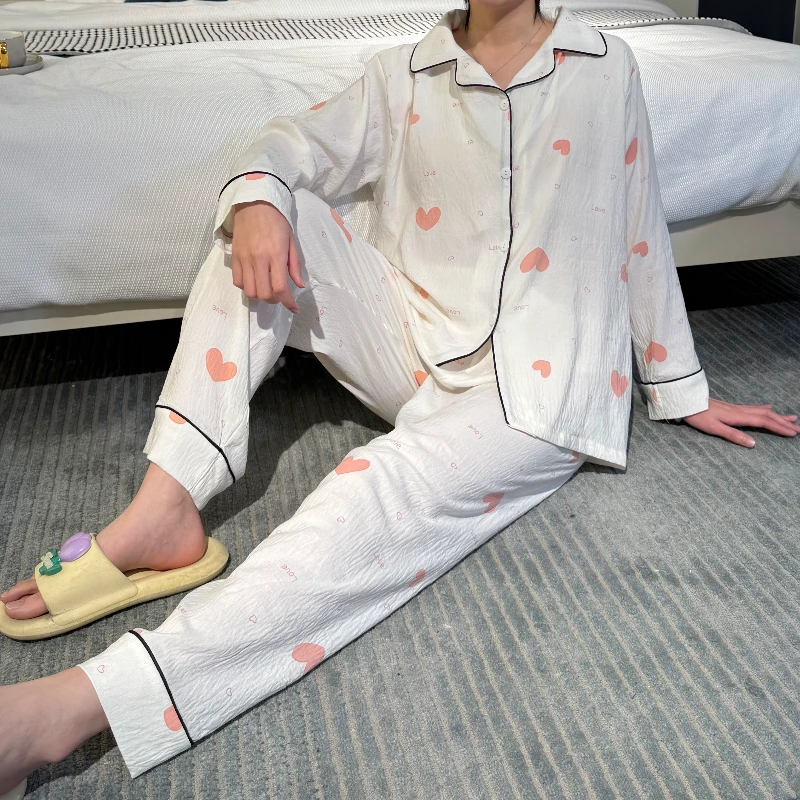 夏季长裤长袖睡衣家居服套装时尚女士家居服薄款甜美可爱风透气