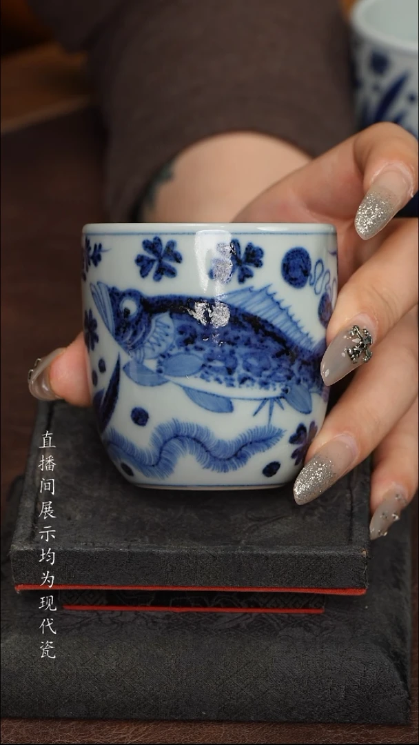 素月明河青花鳜鱼手雷杯