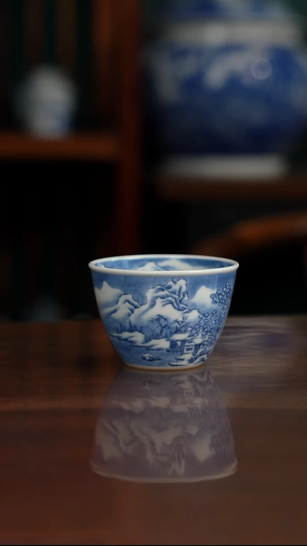 景琳藏青花北派山水读书图
