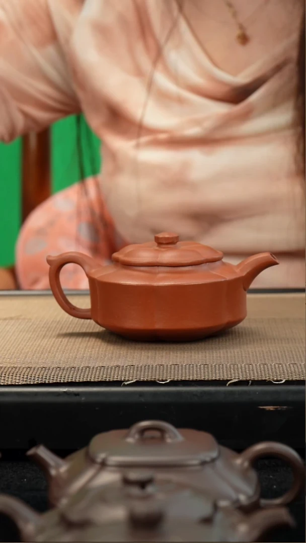 茶壶紫砂生砂朱泥筋纹海棠210