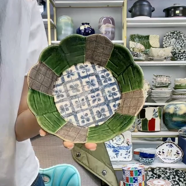 新品三【单支】日本进口灶师窑织部四叶草钵碗15.8cm