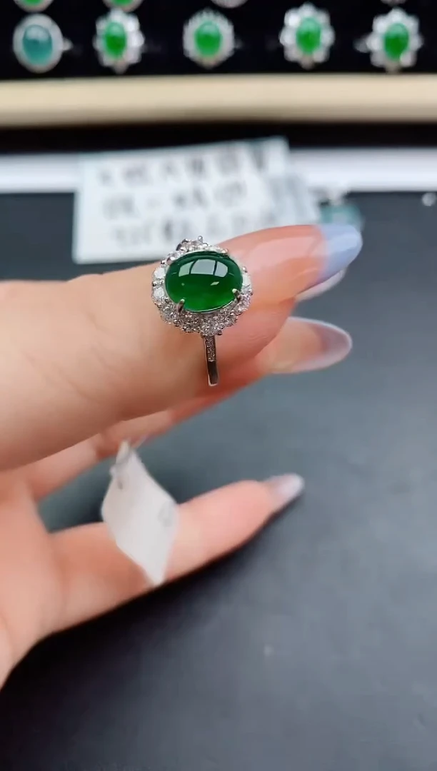 翡翠戒指银S925镶嵌85050