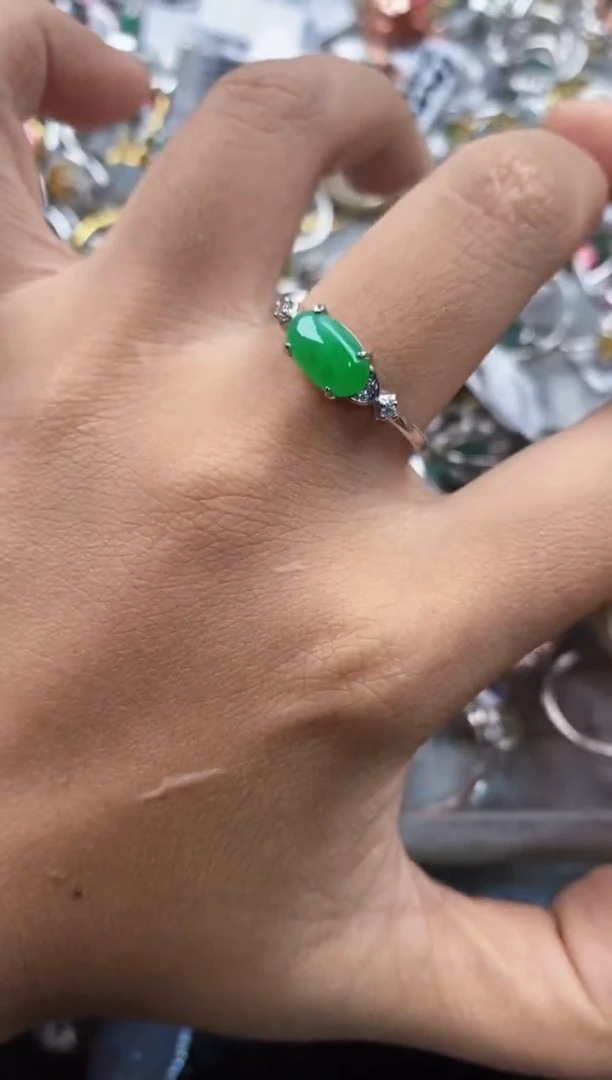 银S925镶嵌戒指翡翠222---9