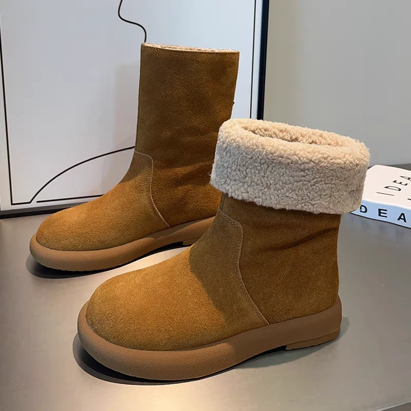 P&C Studio 勃肯雪地靴女2024冬季新款加绒平底百搭两穿中筒棉鞋