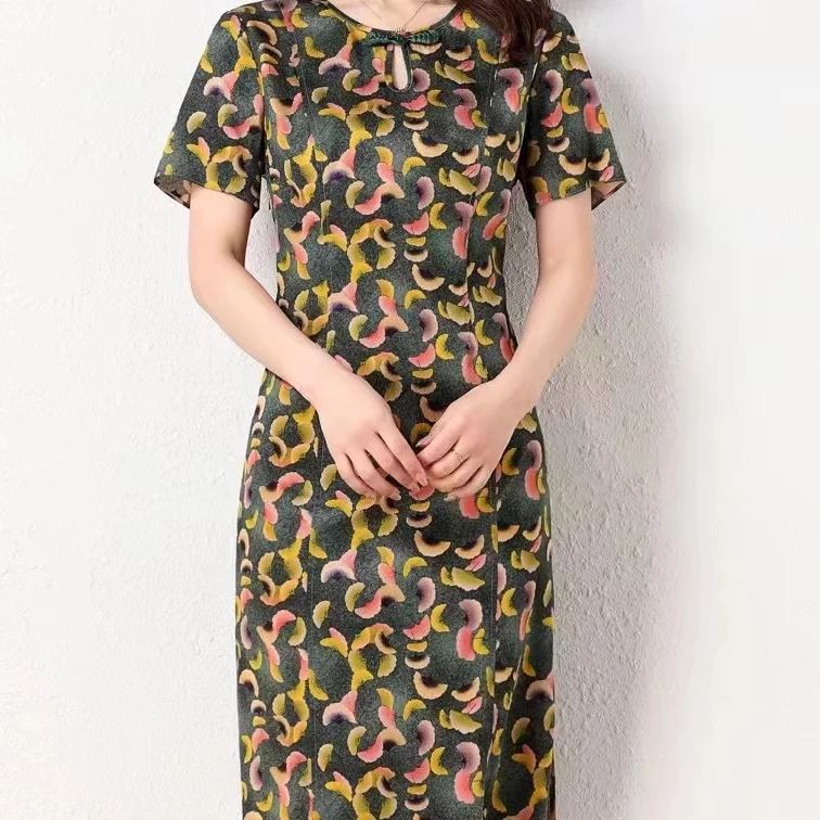 陈 新中式 桑蚕丝 连衣裙 22a310