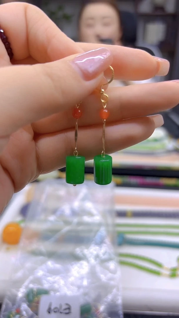 翡翠14K金镶嵌耳饰DIY款E709