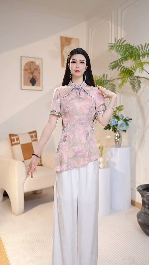 【上衣+裤子】夏季轻奢精致两件套女时尚洋气复古显瘦套装LC825