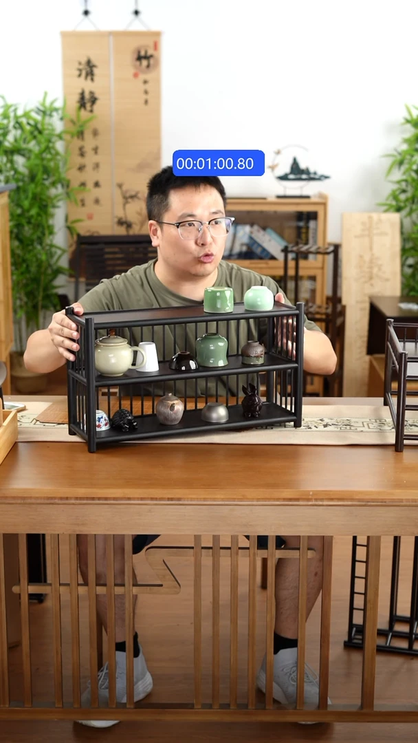 竹纯楠竹三层围栏50茶杯架
