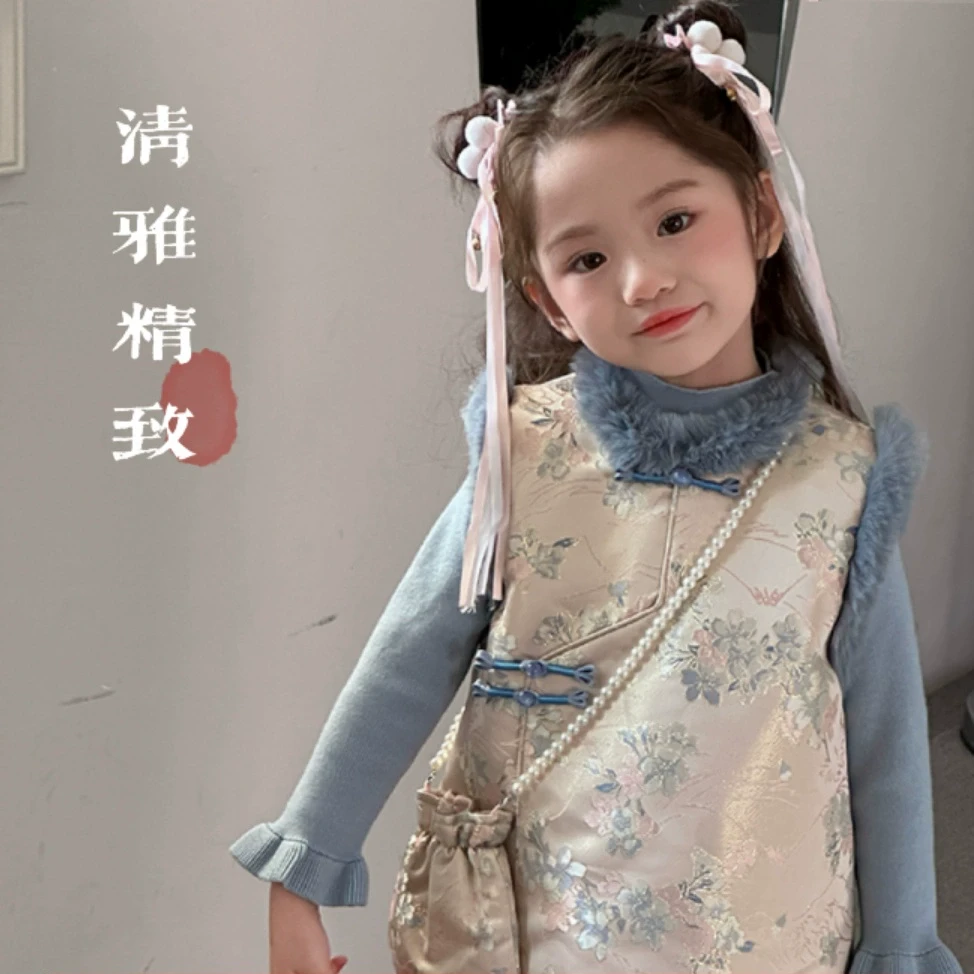 女童旗袍连衣裙夹棉2025秋冬汉服女宝宝新年装国风拜年服周岁礼服