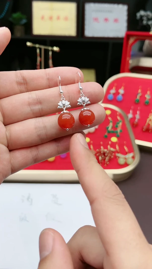【闪购商品】南红玛瑙耳饰银S925镶嵌718000