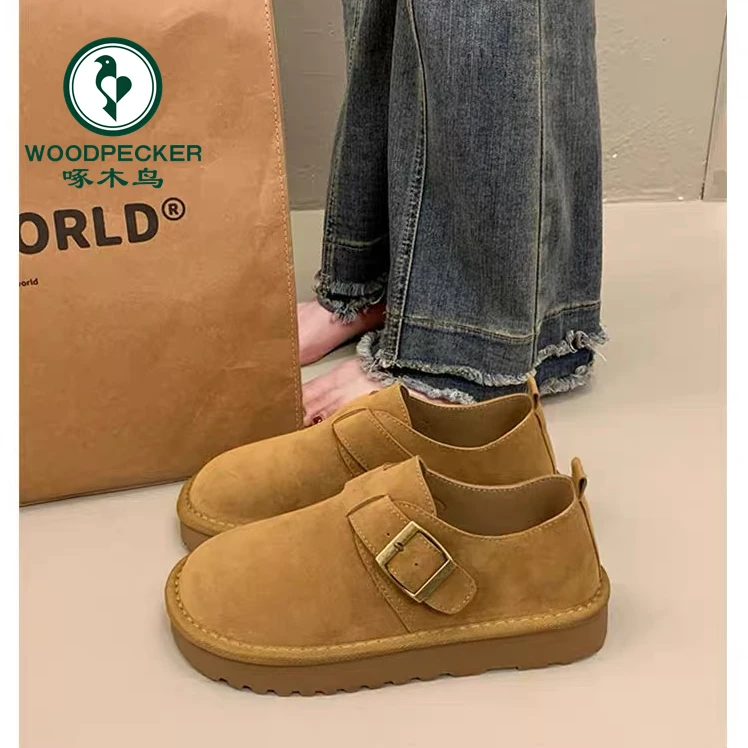 啄木鸟平底全包豆豆鞋勃肯鞋女2025新款春季一脚蹬乐福鞋博肯单鞋