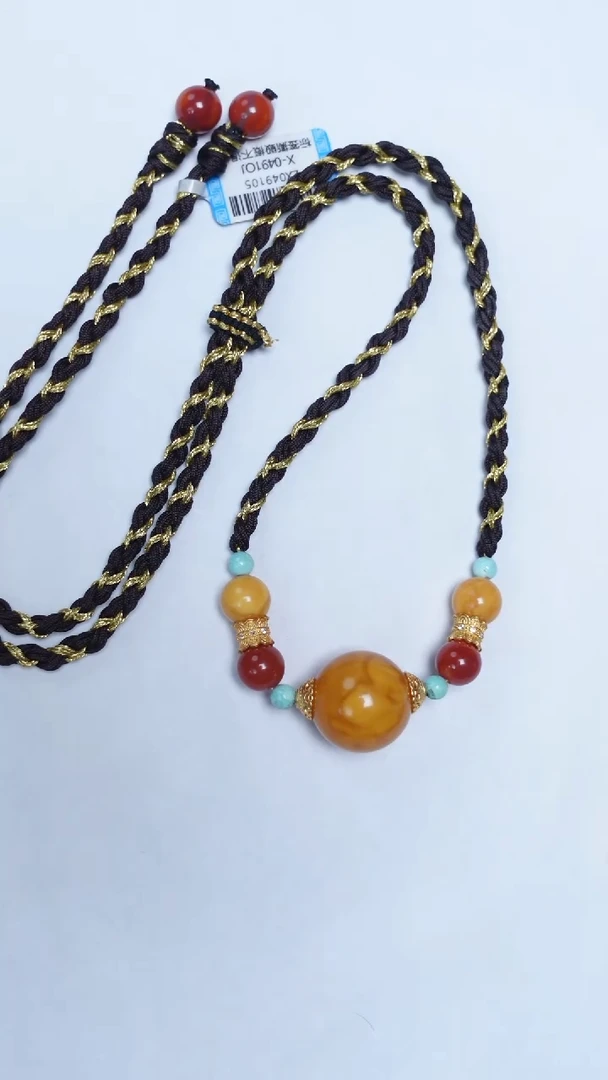 琥珀颈饰未镶嵌花蜡圆珠项链