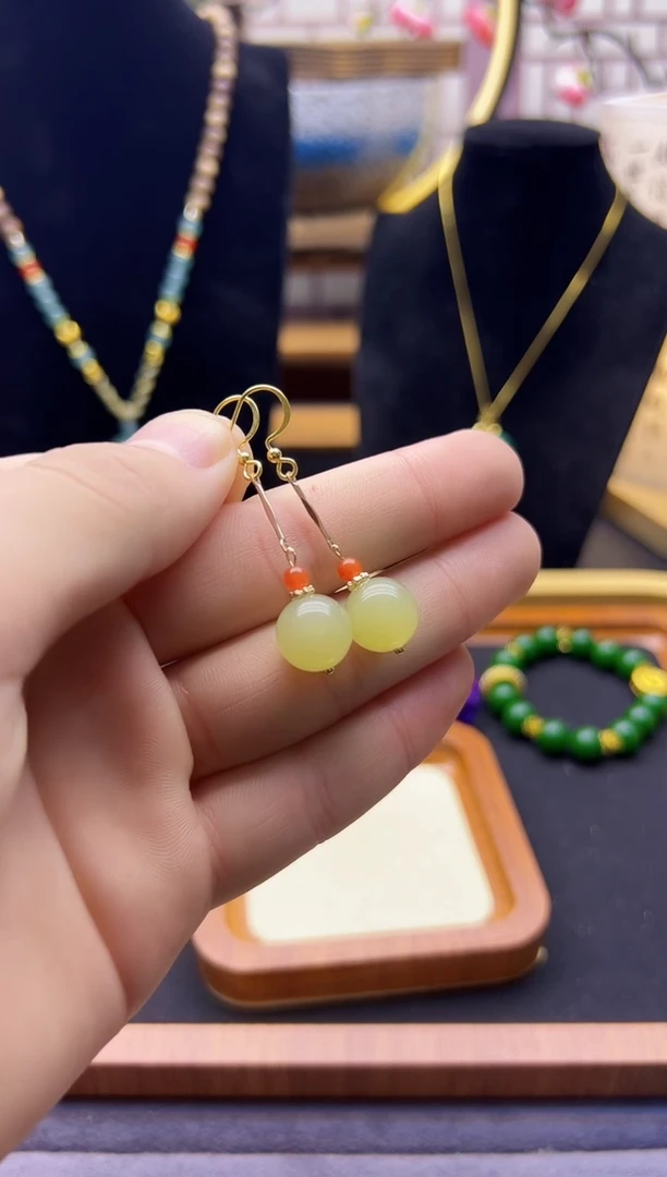 【闪购商品】和田玉耳饰14K金镶嵌E241