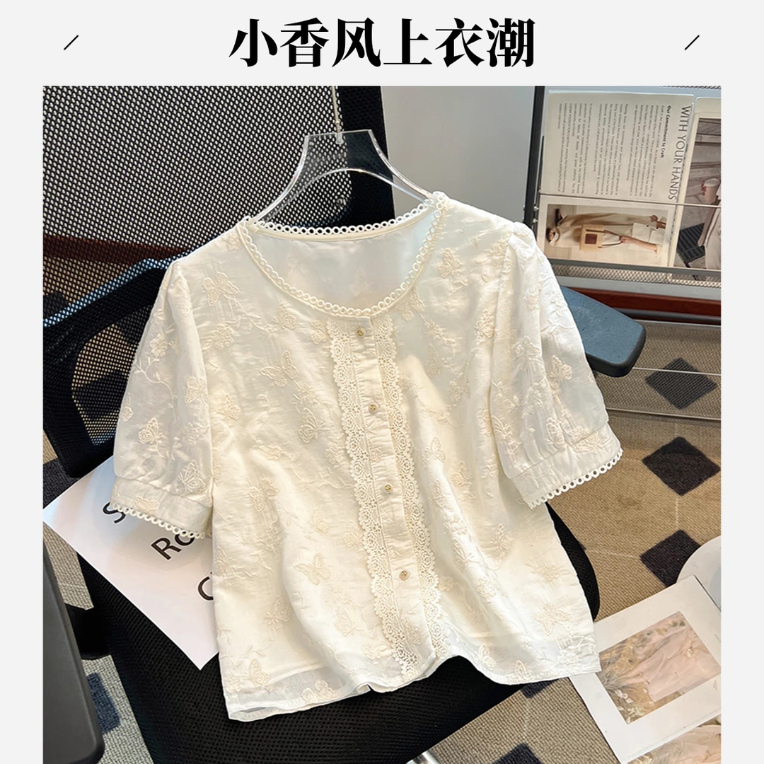 法式洋气小众泡泡袖衬衫女2025夏季新款小香风气质感衬衣上衣潮