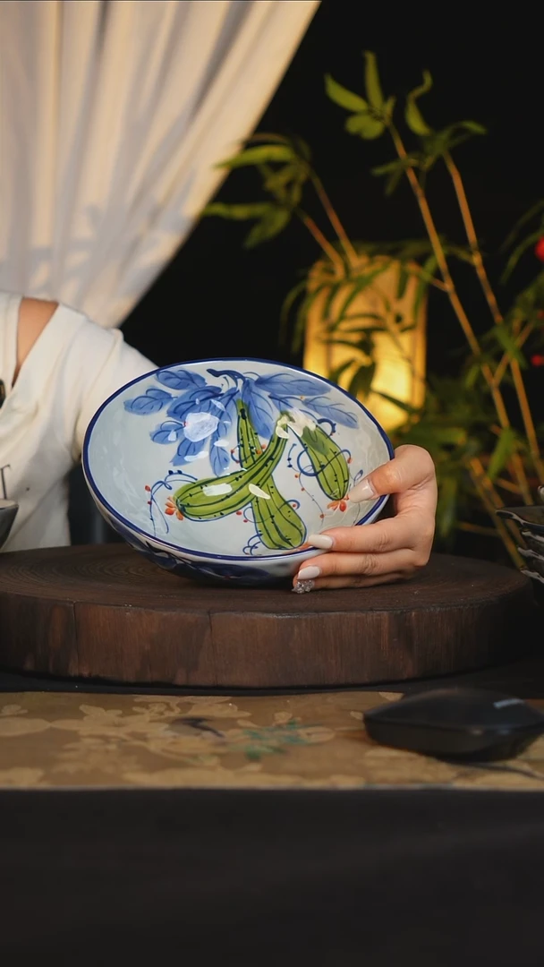 碗景德镇手工手绘高温釉下彩可进蒸箱烤箱洗碗机