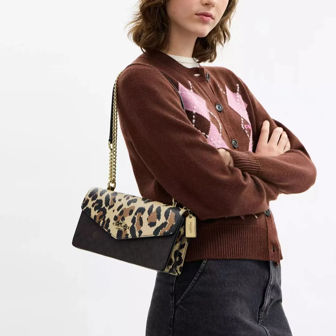 COACH/蔻驰Klare 26 豹纹印花金属链条包26*7*13cm信封包斜挎包N