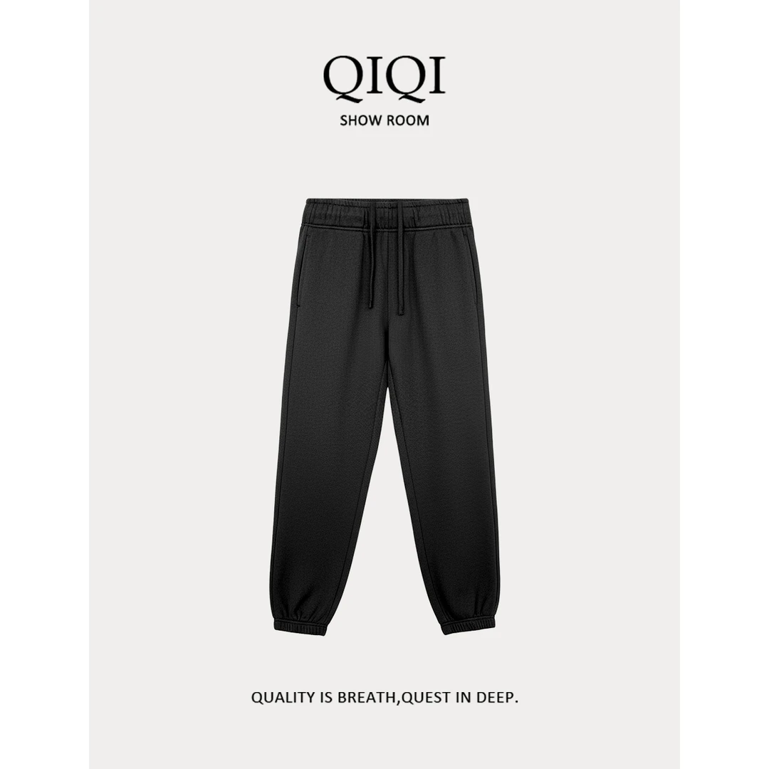 QiQi “一体绒”390G简约百搭松紧腰加绒束脚卫裤