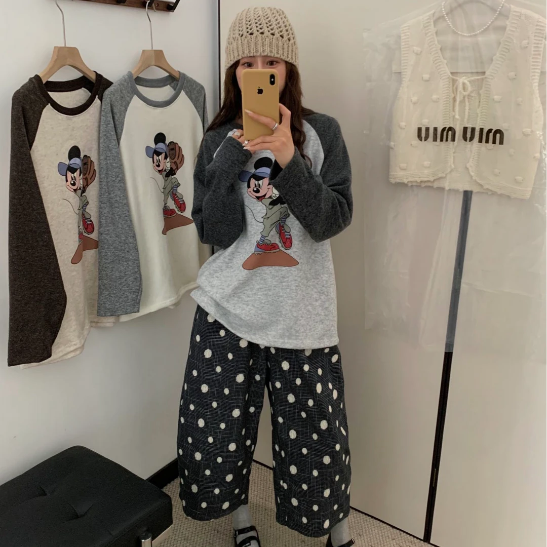 韩国印花米奇拼色糯糯卫衣251712