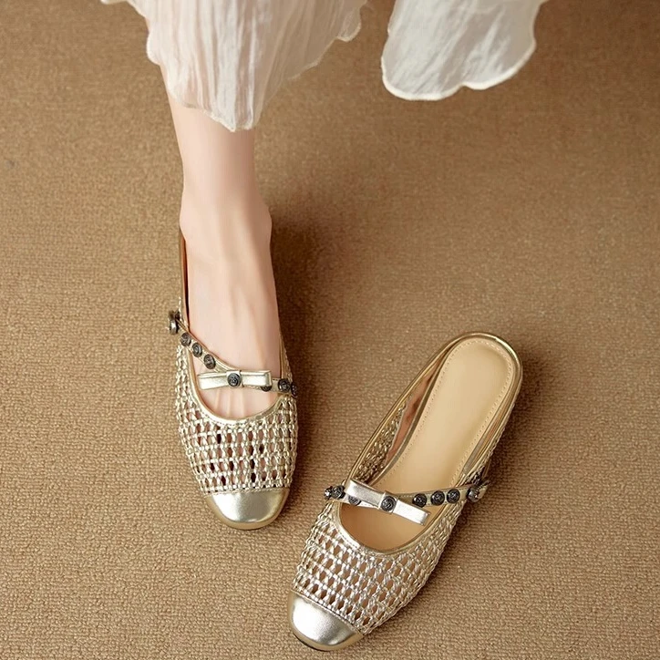 MK&DK内增高女鞋2025新款编织包头半拖鞋女夏外穿一脚蹬穆勒拖鞋