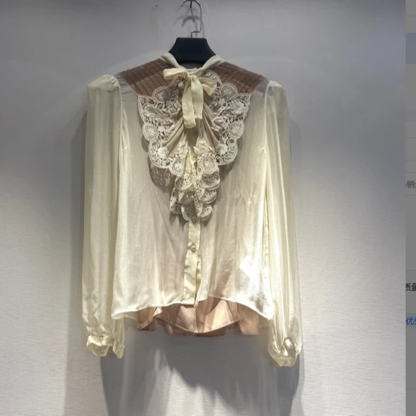 99新 GUCCI/古驰 拼色蕾丝真丝衬衫 40码 41187