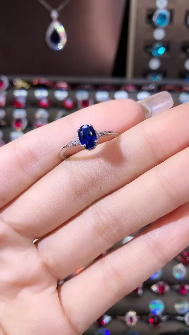 戒指蓝宝石银S925镶嵌57银
