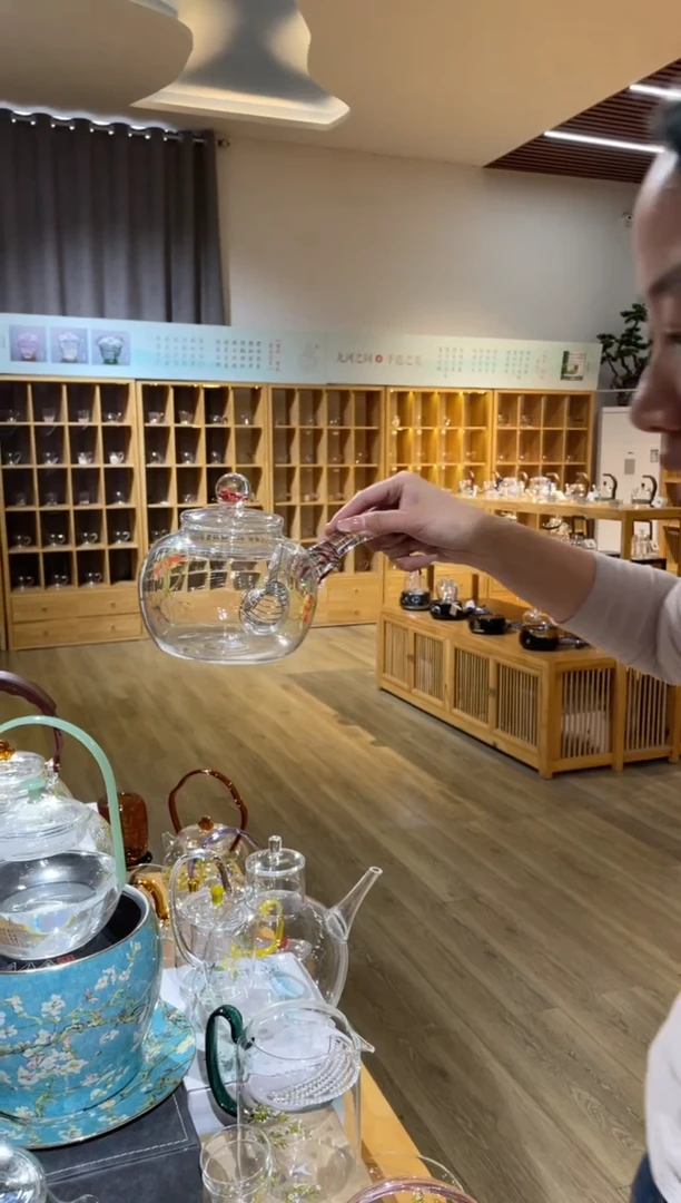 手工艺品玻璃花珠侧把壶石榴花