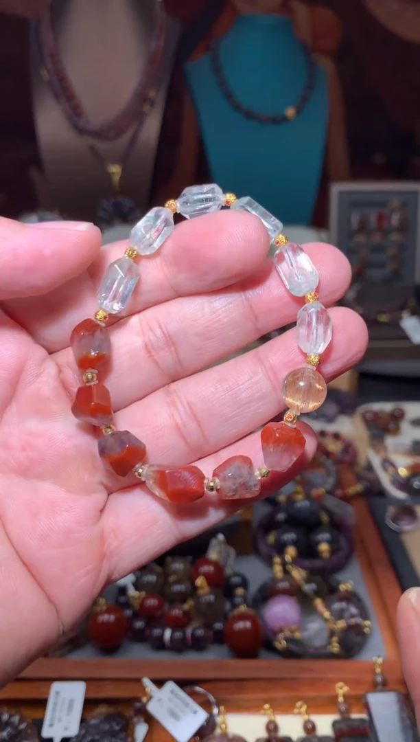 18K金镶嵌珠宝半成品水晶红极光翠幽灵