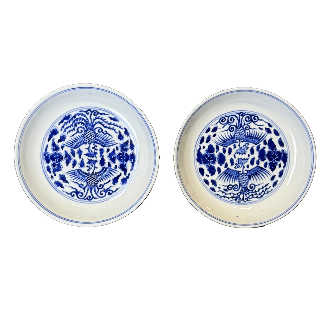 25340116t青花对头凤盘一对