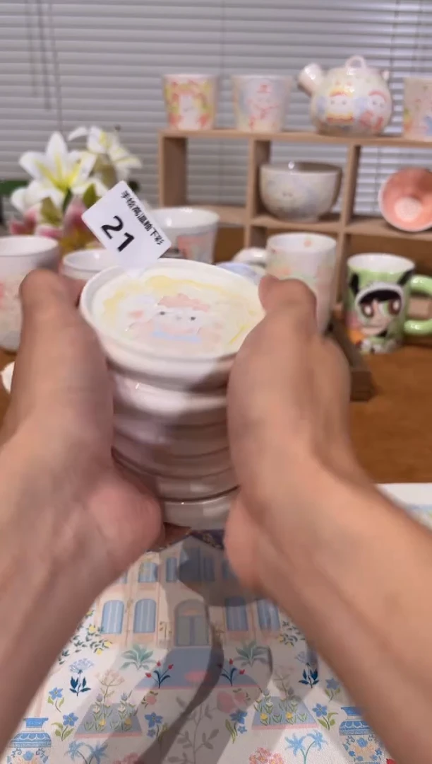杯21号高温釉下彩立体手绘手工陶瓷瑕福利单个价格随机发
