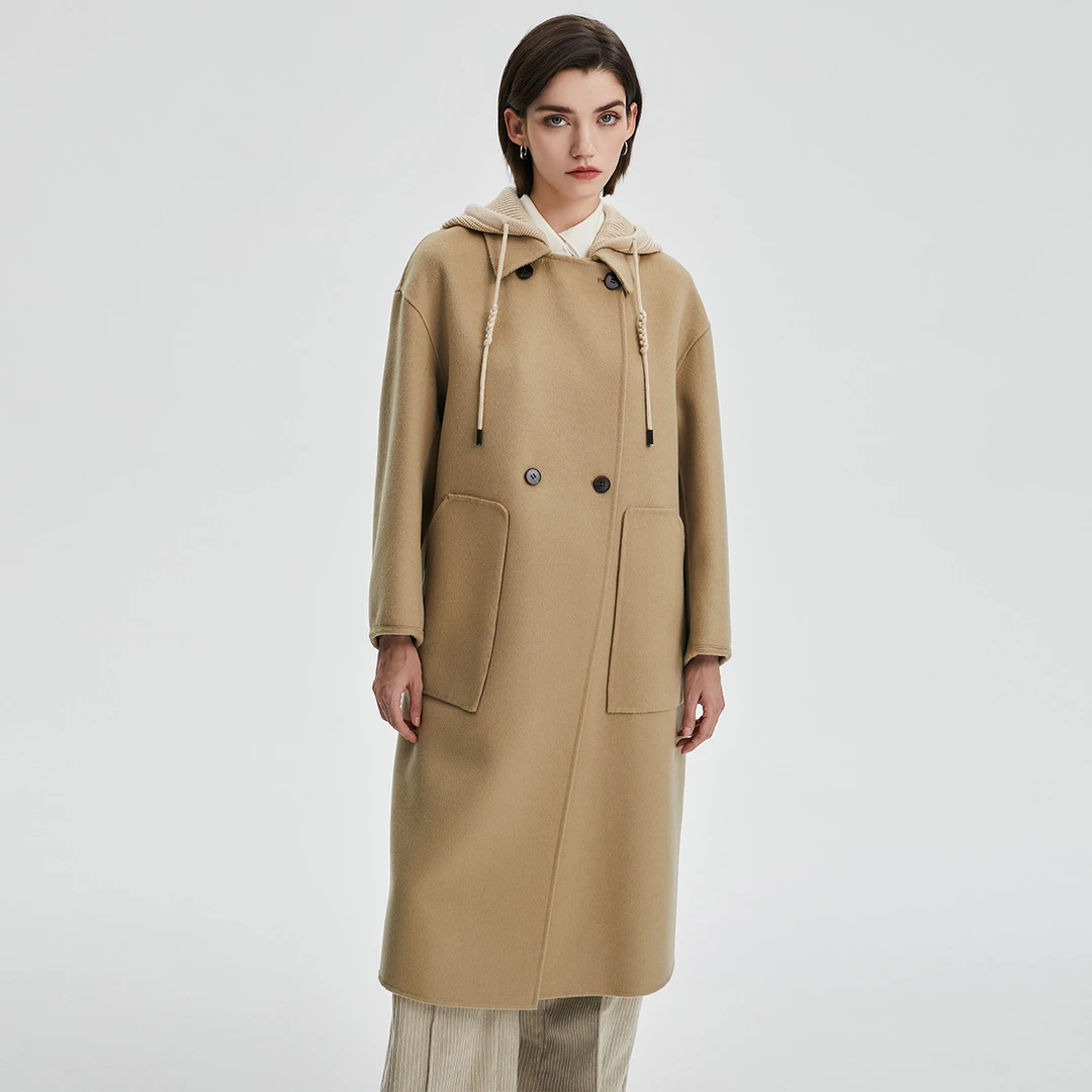 2025新款宽松女休闲风双面呢长款外套春装女士羊毛呢大衣外套2600