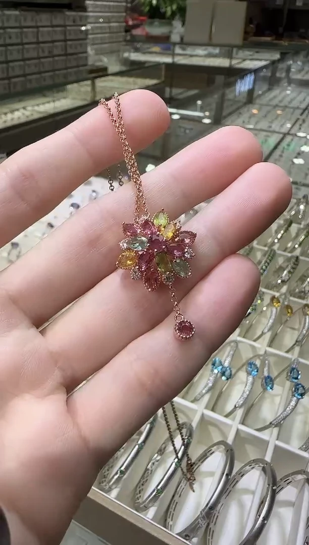 颈饰银S925镶嵌碧玺繁花套链多样性发一件