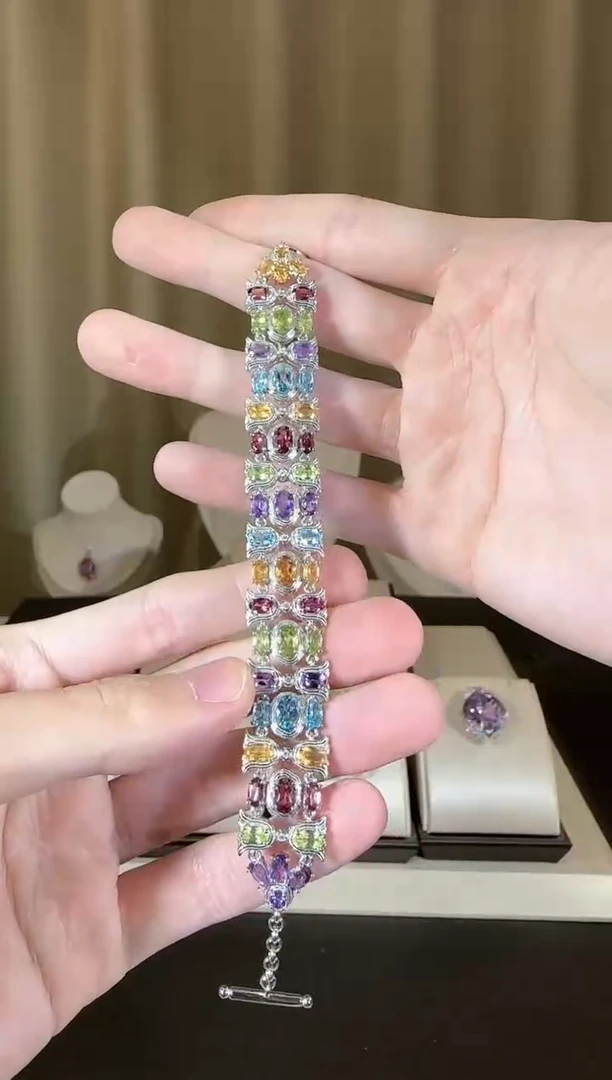 【闪购商品】水晶手链银S925镶嵌多彩宝石设计款