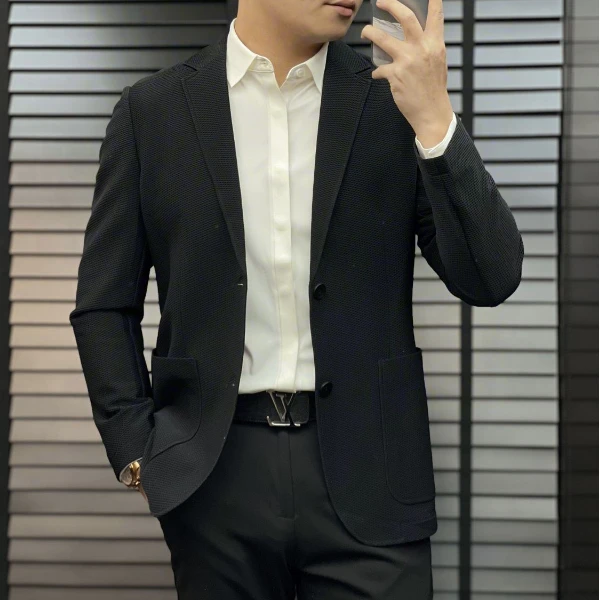 早春新品男士(薄)华夫格立体肌理单排扣休闲西服 KF86