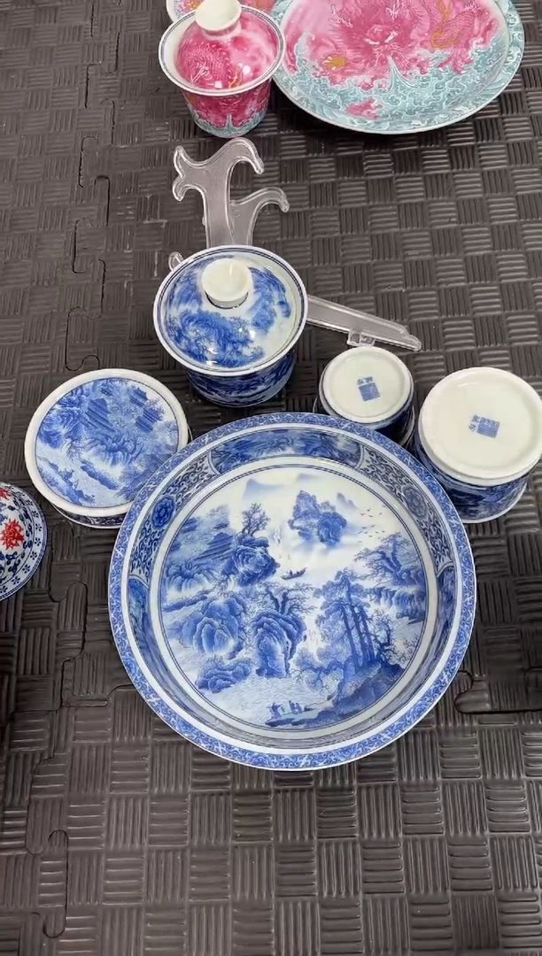 盖碗瓷会****?景德镇陶瓷茶具春山图套组