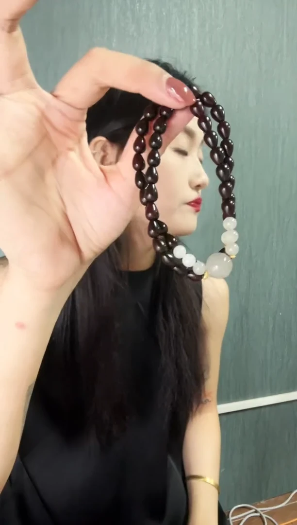 未镶嵌檀香紫檀（小叶紫檀）手串烟灰和田水滴紫檀双圈
