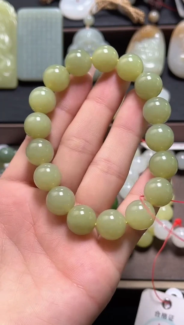 未镶嵌手串和田玉卡12若羌黄口  圆珠9010900