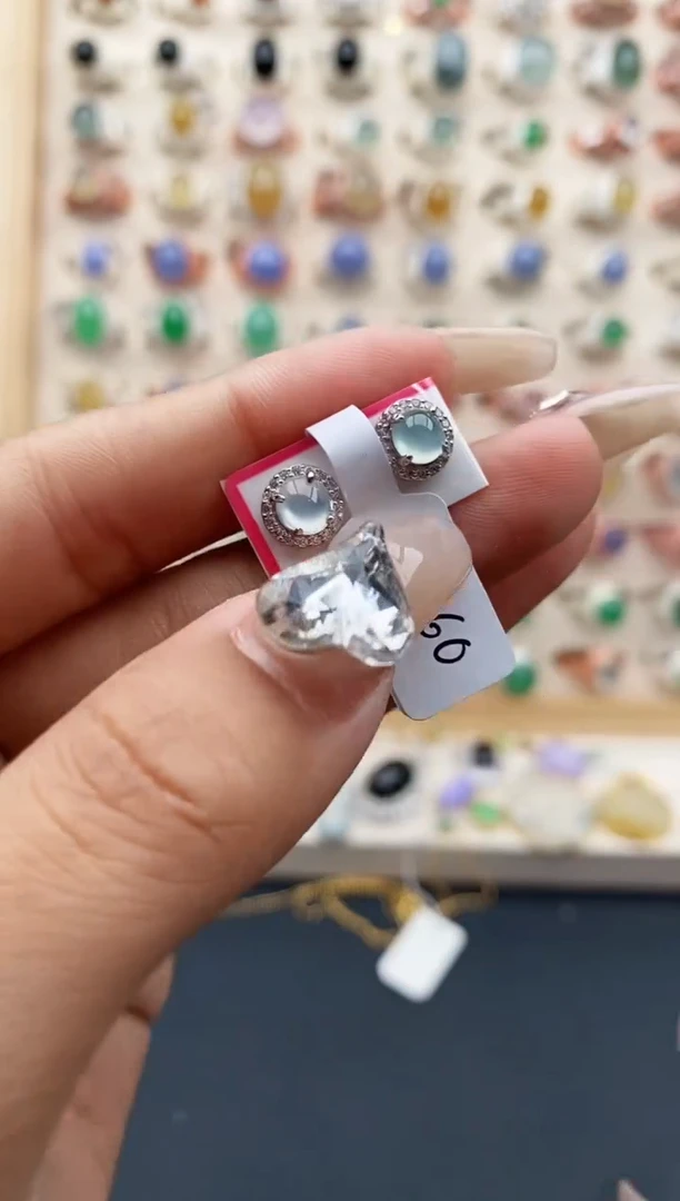 【闪购商品】翡翠耳饰银S925镶嵌缅甸天然A货翡翠222  10+4