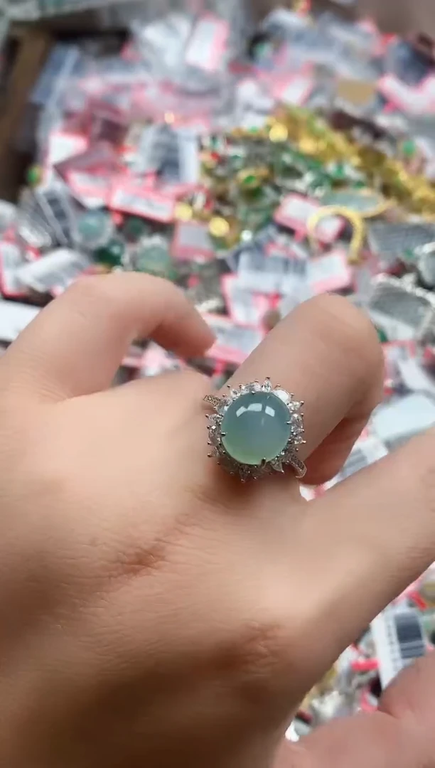 银S925镶嵌戒指翡翠天然A货缅甸翡翠