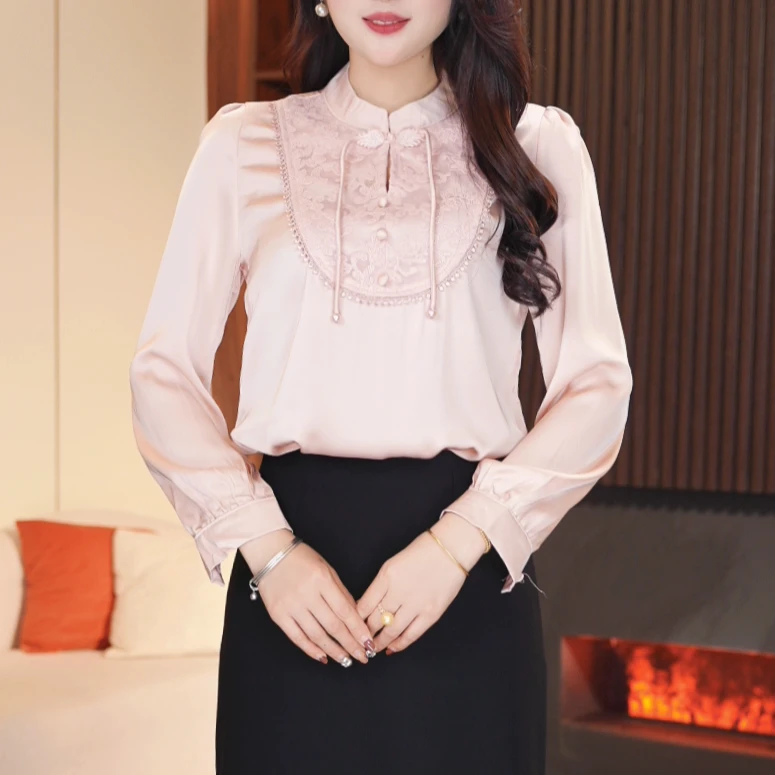 春季新款新中式国风设计长袖气质小衫上衣3529