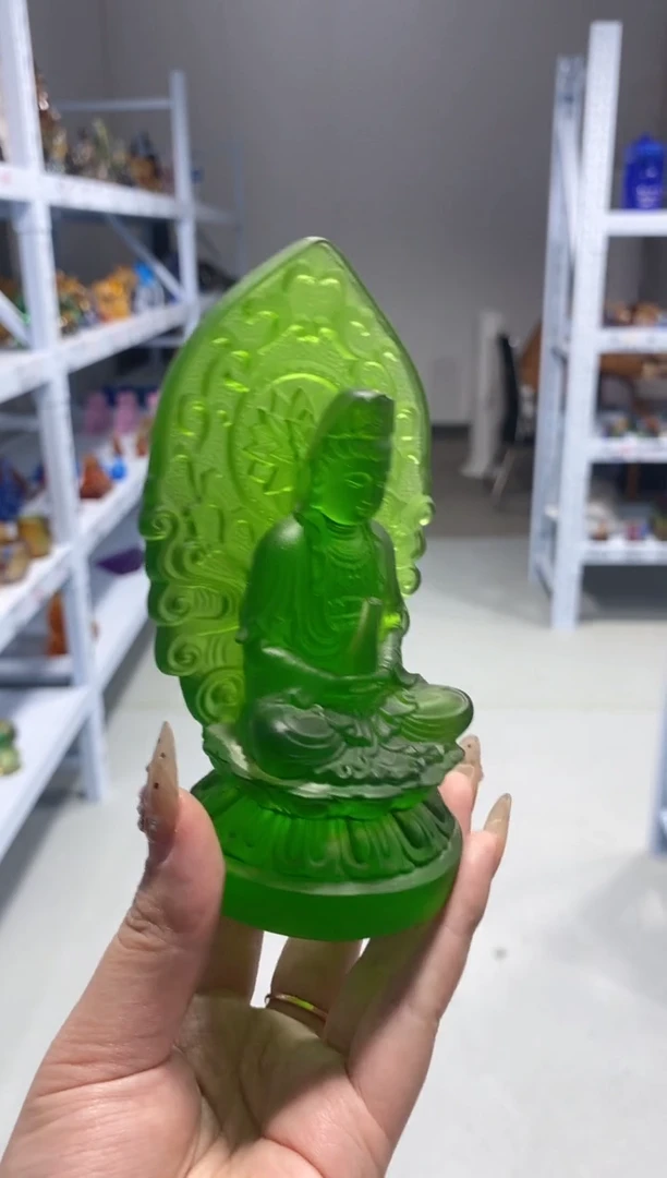 手工艺品琉璃绿色观音 古法琉璃 全品 不退不换